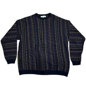 Y2K Pronto Uomo Multicolor Striped Knit Sweater Xl Mens Textured Cotton Pullover